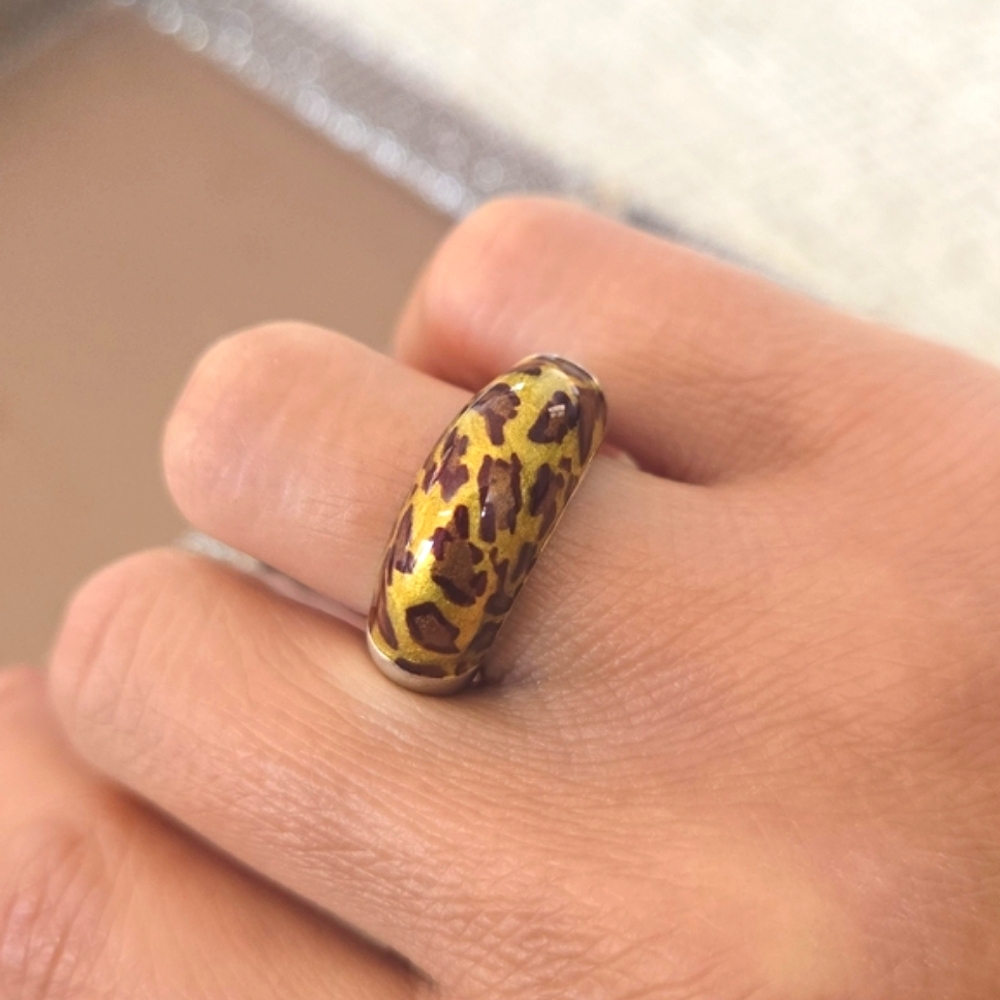 Sterling Silver Animal Print Enamel Ring
